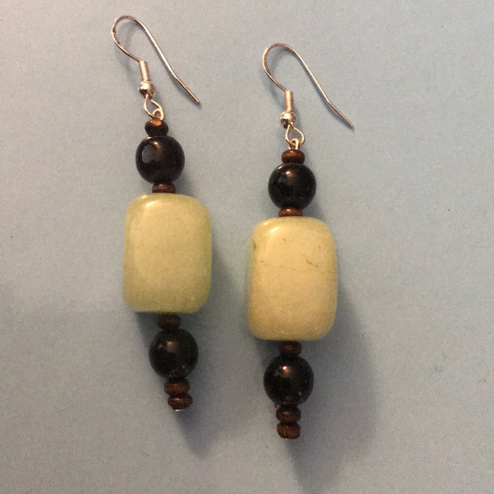 wood glass and natural stone beaded earrings.